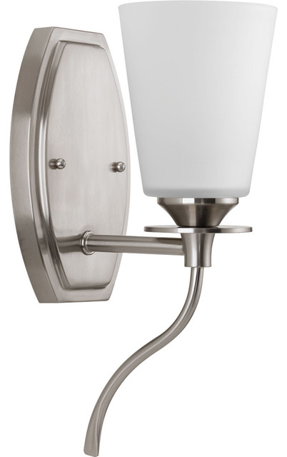 Cantata Brushed Nickel One-Light Vanity Fixture with Etched and Painted White In
