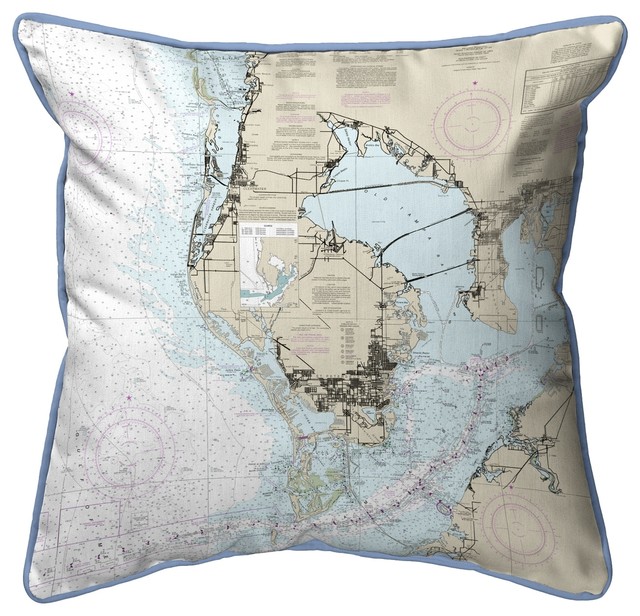 Betsy Drake Tampa Bay, FL Nautical Map Small Corded Indoor/Outdoor Pillow 11x14