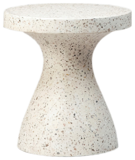 White Terrazzo Hourglass Side Table Transitional Outdoor Side