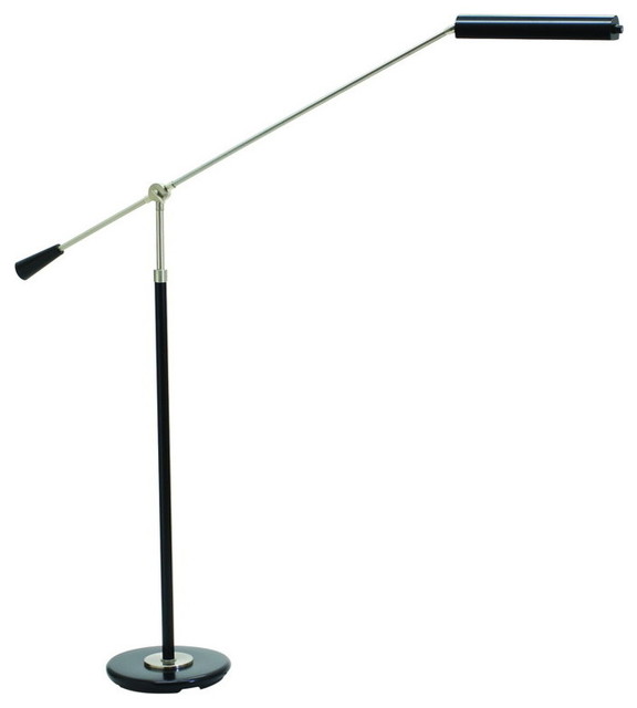 Grand Piano Counter Balance LED Floor Lamp in Black with Satin Nickel