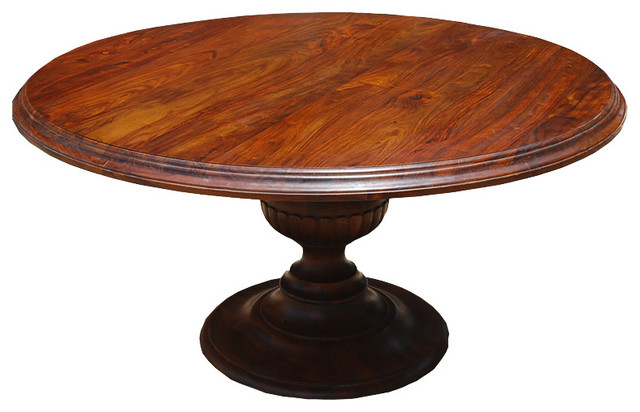 Rustic 60" Round Wood Dining Table with Pedestal Base - Traditional