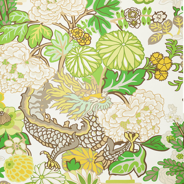 Sample Schumacher Chiang Mai Dragon Wallpaper, Leaf Asian Wallpaper