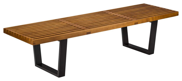Contemporary Style Wooden Bench, Walnut, 5 ft