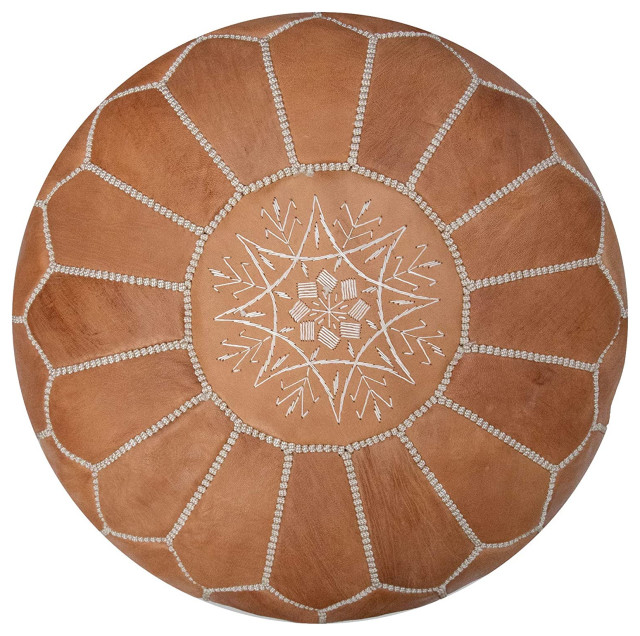 7 Colors Handmade Moroccan Ottomans, Genuine Leather Poufs, Natural Tan