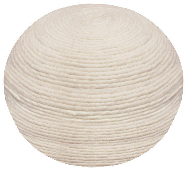 Ellie Round Pouf in Ivory Wool With Polyester Filling Transitional
