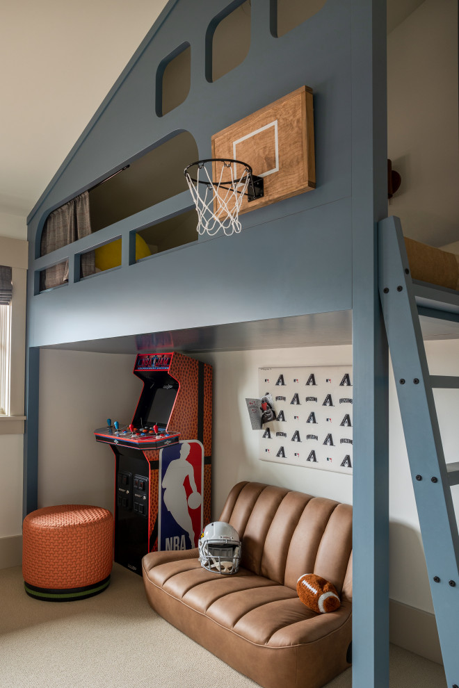 Kids' bedroom - huge and bedroom transitional boy carpeted, beige floor and vaulted ceiling kids' bedroom idea in Salt Lake City with beige walls