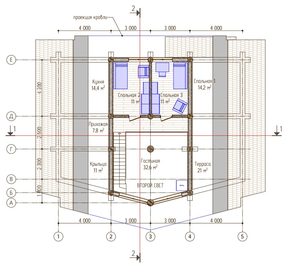 Жилой дом 124 кв.м из бревна ручной рубки