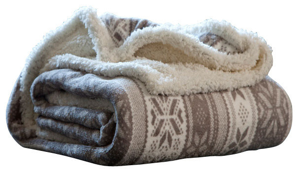 Lavish Home Fleece Sherpa Blanket Throw - Gray Snowflakes