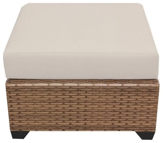 Bowery Hill Patio Wicker Ottoman In Beige Tropical Outdoor Footstools And Ottomans By Homesquare