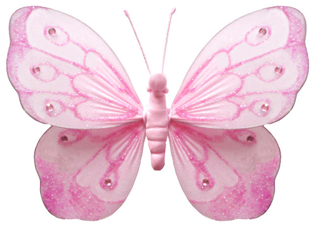 Hanging Butterfly Small Pink Shimmer Wall Ceiling Girls Room Decor