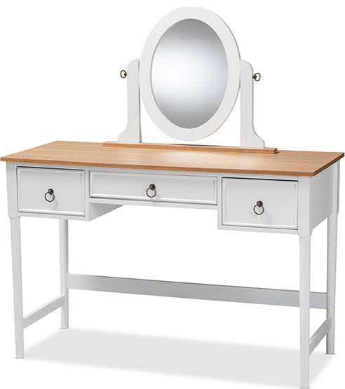 Sylvie Vanity Table with Mirror - White, Natural