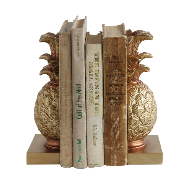 Pineapple Shaped Gold Resin Bookends, 2-Piece Set