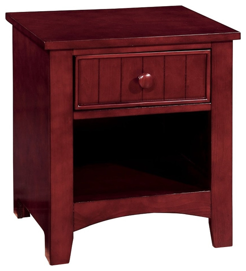 Wooden Night Stand With One Drawer And Open Shelf In Cherry Brown