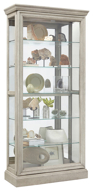 Lighted 5 Shelf Sliding Door Curio With Lock Natural Beige