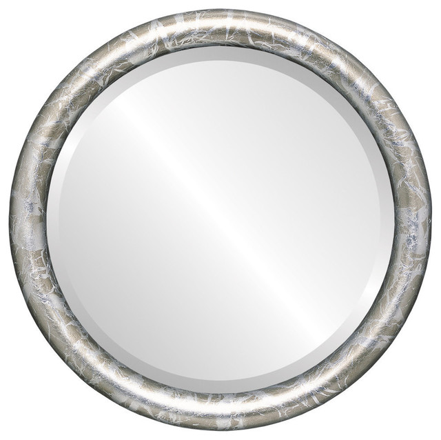 Pasadena Framed Round Mirror, Champagne Silver, 19"x19" Contemporary