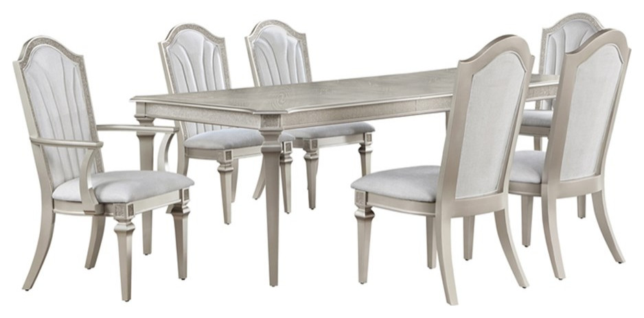 Coaster Evangeline 7-piece Wood Rectangular Dining Table Set in Ivory and Silver