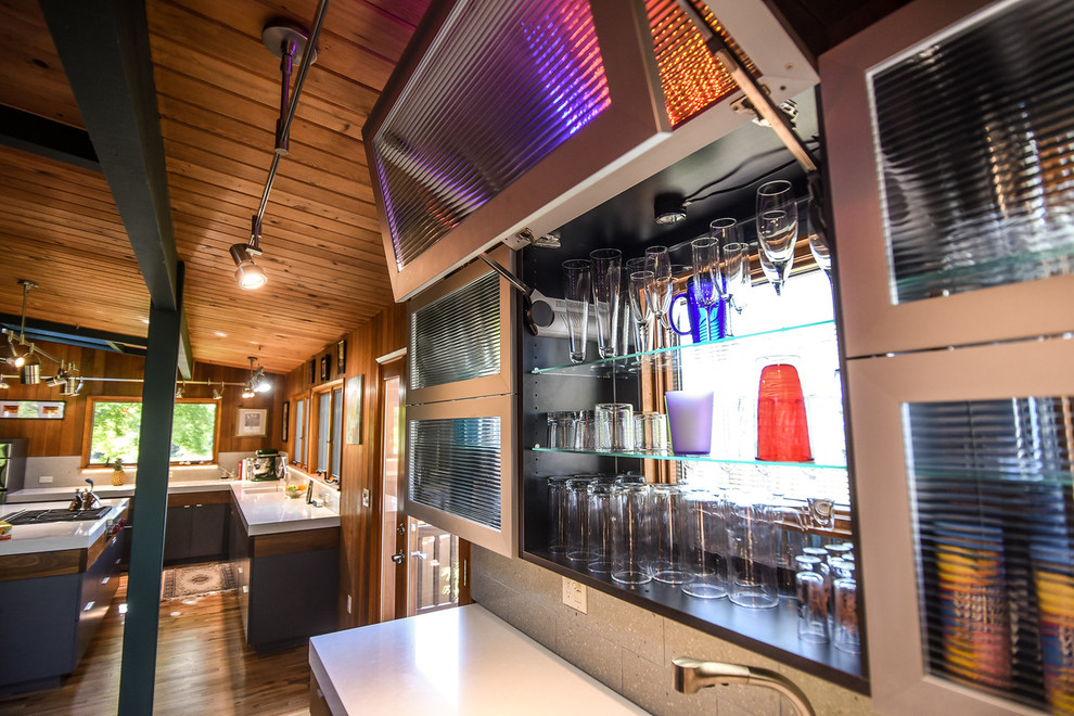 This is an example of a modern home bar in Portland.