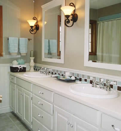 Mid-sized country master bathroom in Vancouver with a drop-in sink, shaker cabinets, dark wood cabinets, granite benchtops, a drop-in tub, a corner shower, a one-piece toilet, brown tile, ceramic tile, beige walls and ceramic floors.