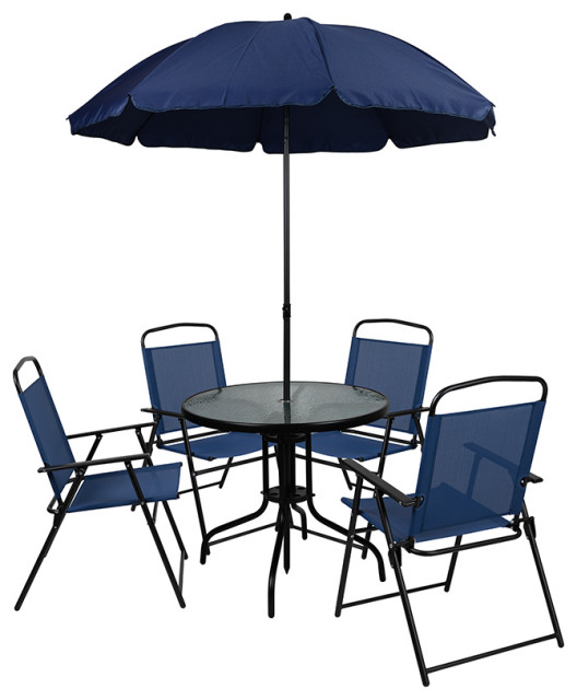 6PC Navy Patio Set & Umbrella