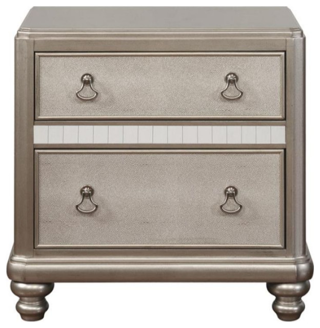 Stacked Bun Feet 2drawer Nightstand Metallic Platinum Transitional Nightstands And Bedside