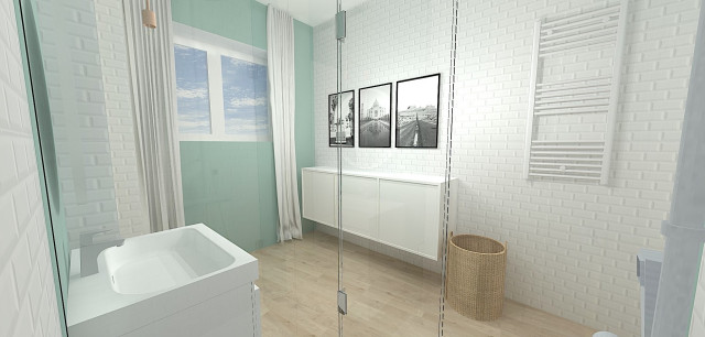 Une salle de bain vert et blanche stanza-da-bagno