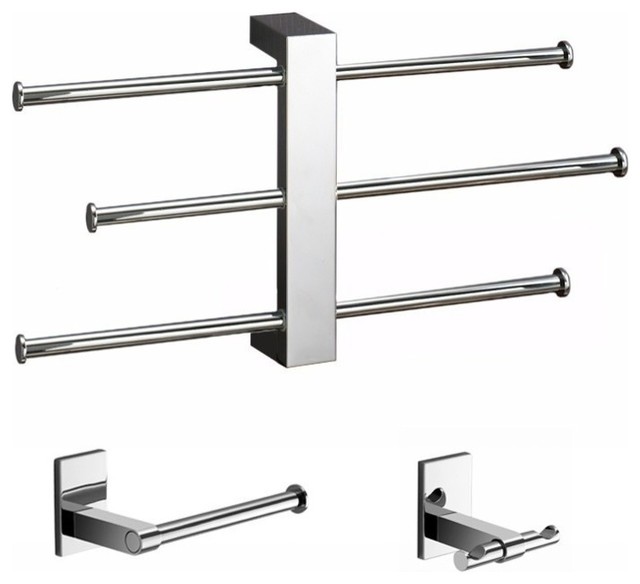 Wall Mounted 3 Piece Set With Adjustable Towel Rack Contemporary Bathroom Accessory Sets By Thebathoutlet