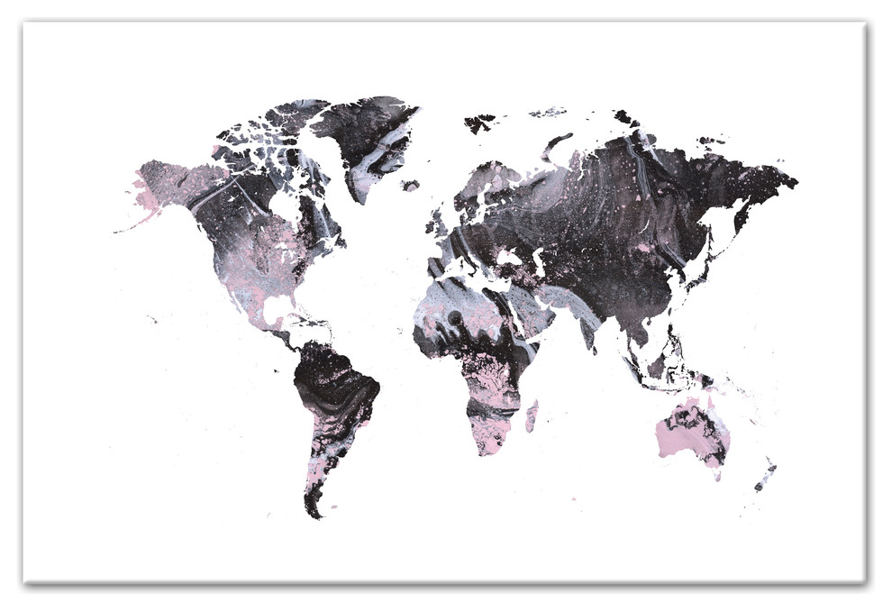 Gray World Map 24x36 Canvas Wall Art Contemporary Prints And