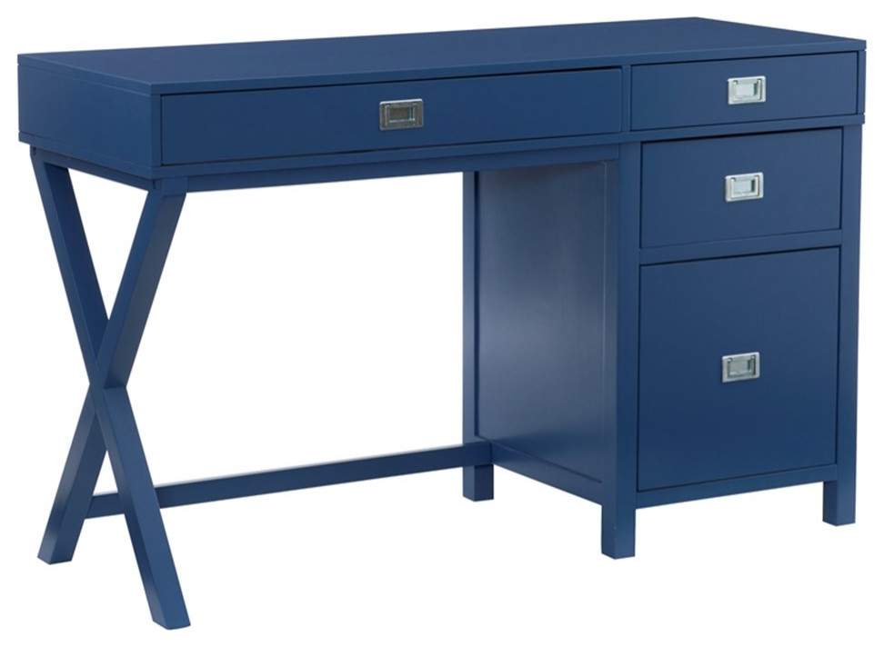 Linon Peggy Side Storage Wood Desk with 4 Drawers Silver Hardware in