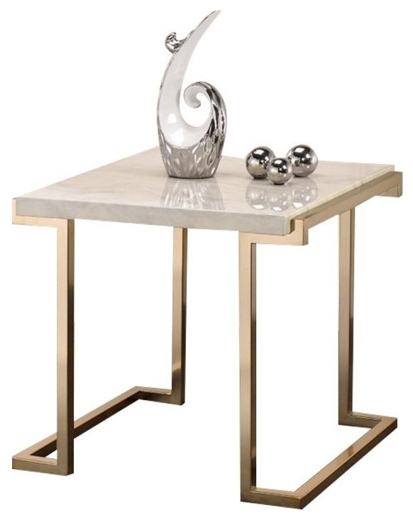 Bowery Hill Contemporary Metal/Marble End Table in Beige/Champagne