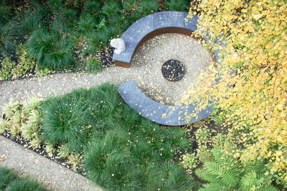 This is an example of an industrial garden in San Francisco with a fire feature.