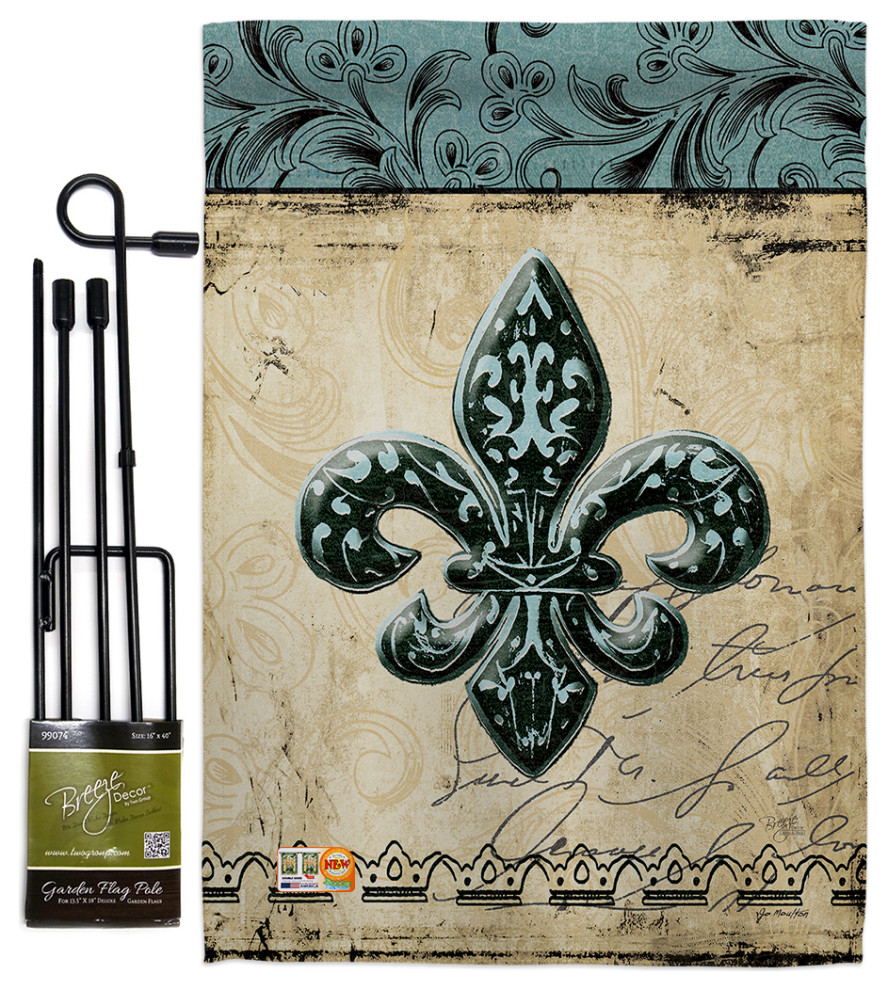Flower De Luce Interests Fleur De Lys Garden Flag Set - Modern - Flags And  Flagpoles - by Breeze Decor | Houzz
