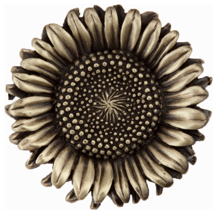 Acorn DQ8AP: 1-3/8" Sunflower Cabinet Knob - Antique Brass