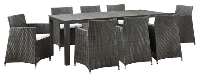 Junction 9 Piece Outdoor Wicker Rattan Dining Set Brown White Junction 9 Piece Outdoor Wicker Rattan Dining Set Brown White