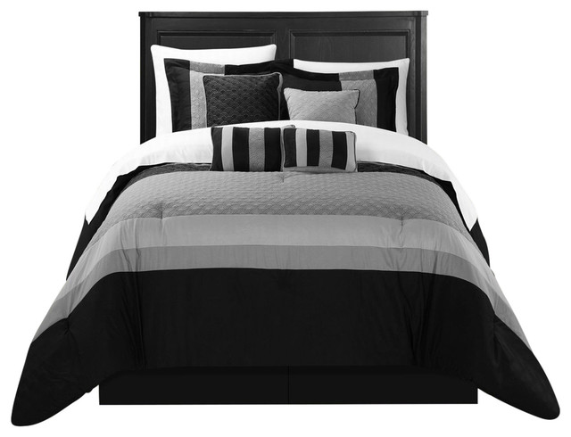 Diamante Black King 12 Piece Comforter Bed In A Bag Set With Sheet