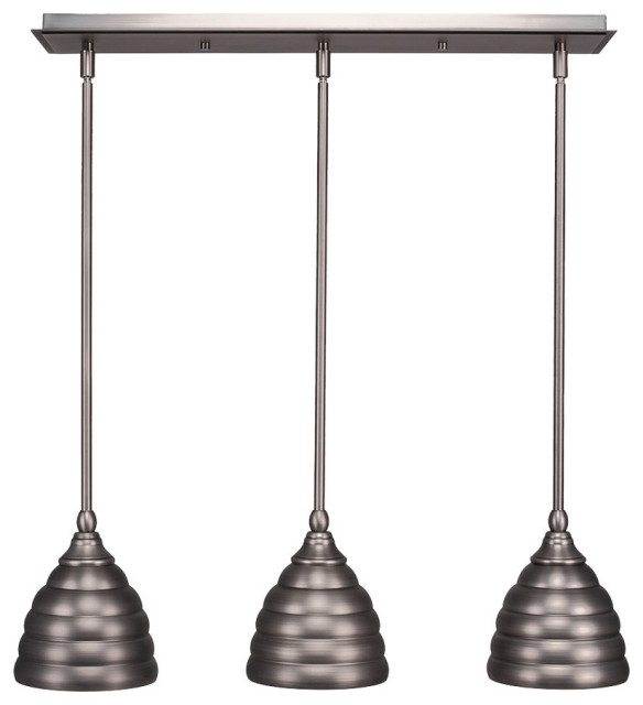 3-Light Mini Pendant, Brushed Nickel, 6" Brushed Nickel Cone Metal Shade