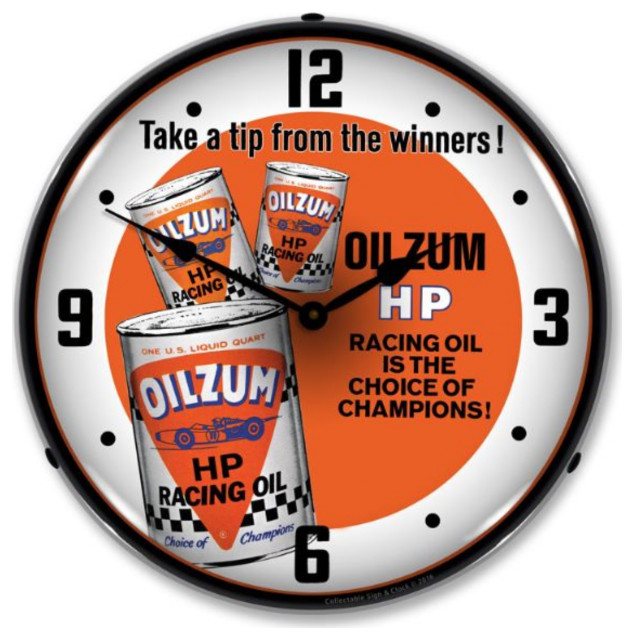 1612691 Oilzum HP Oil Clock Midcentury Wall Clocks by VirVentures