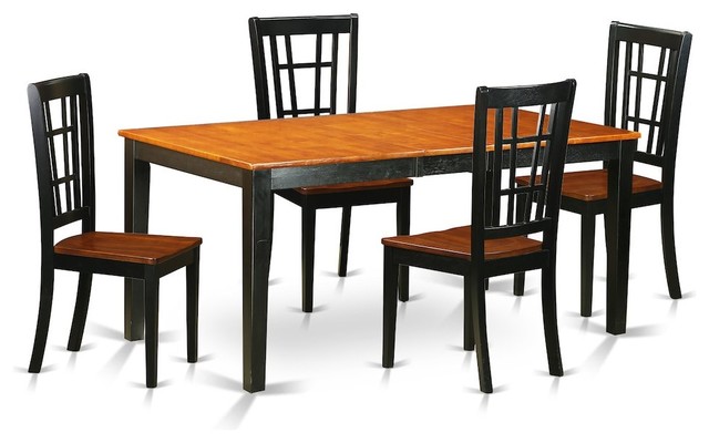 5-Piece Dining Room Set, Table With Leaf Plus 4 Chairs for Room, Black