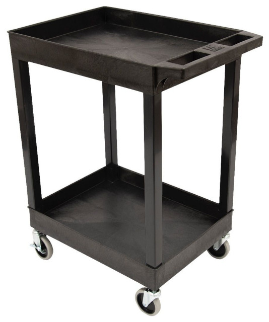 24" x 18" Plastic Utility Tub Cart Two Shelf Black Modern Outdoor