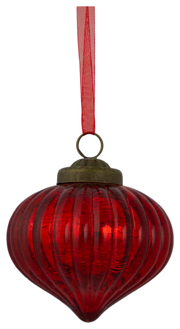3" Red Crackle Glass Onion Christmas Ornament