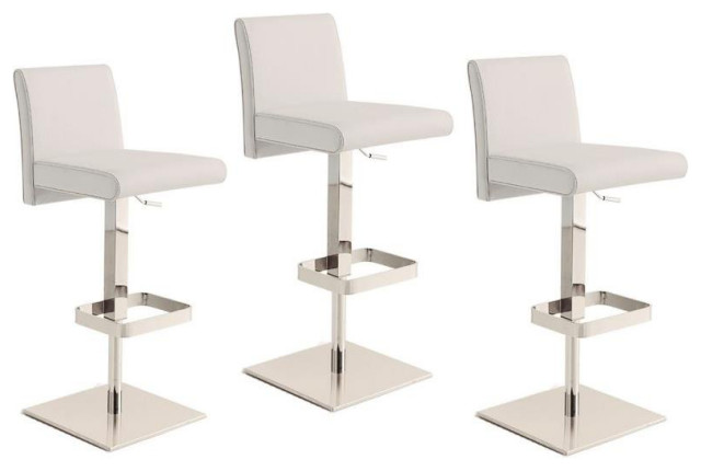 Home Square 3 Piece Modern Vittoria Leather Adjustable Bar Stool Set in White