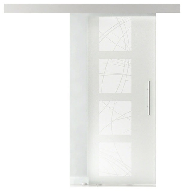 Glass Sliding Barn Door Privacy Opaque with Vertical stripes Frosted