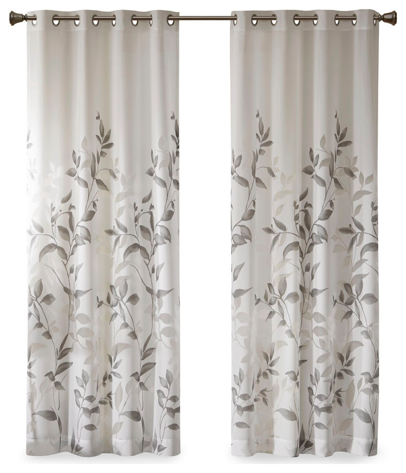 Madison Park Cecily Devore Botanical Shower Curtain With Liner, Grey Contemporary Curtains