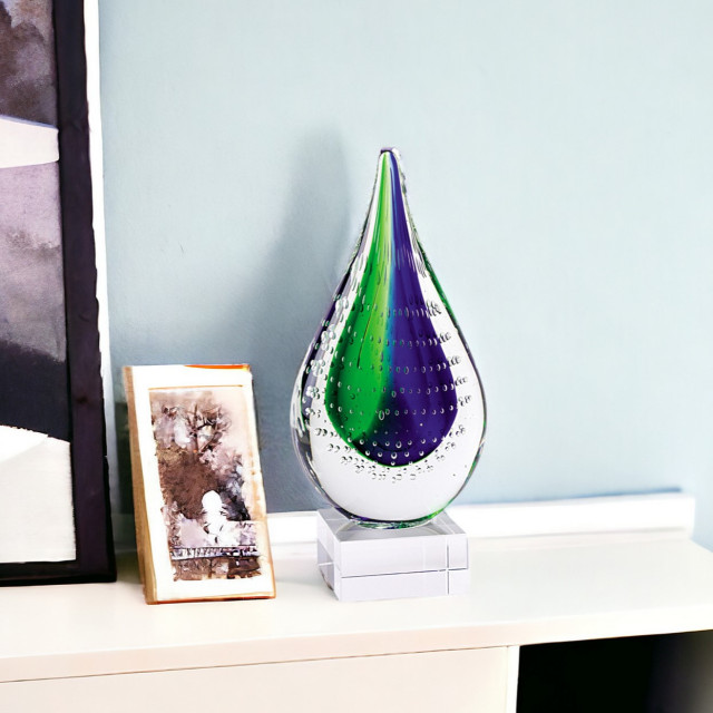 Sculpture Murano Verre Bleu Et Vert - Pointe De Hallebarde, 10 Pouces De Haut - Occasion