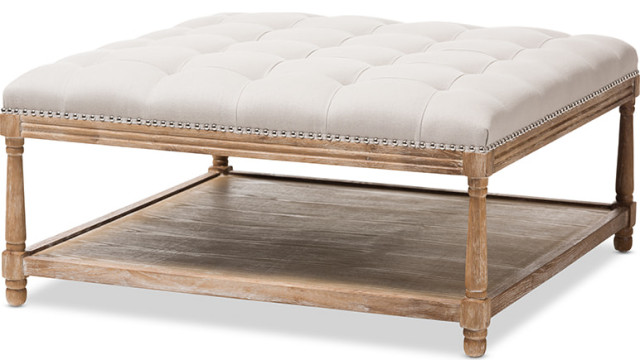 Carlotta French Country Square Coffee Table Ottoman - Farmhouse - Footstools And Ottomans - by ...