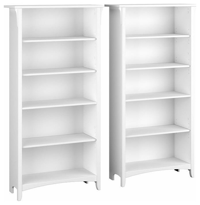 Salinas Tall 5 Shelf Bookcase Set of 2 in White/Shiplap Gray - Engineered Wood