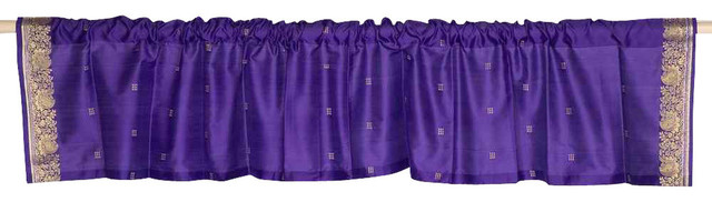Purple - Rod Pocket Top It Off handmade Sari Valance 60W X 20L - Pair