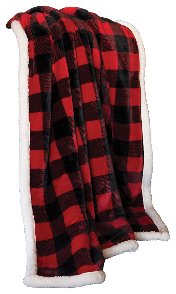 Lumberjack Red Plaid Extra Plush Sherpa Throw Blanket Rustic Throws