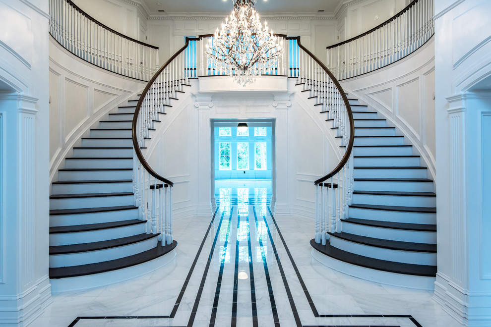 Traditional foyer in New York with white walls.