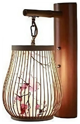 Luxury Japanese Wall Lamp made of Bamboo and Silk for Bedroom, F