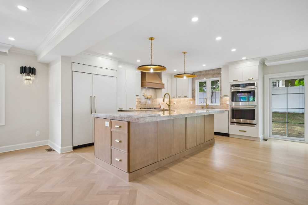 Kitchen Island & Brass Pendants in Teaneck, NJ